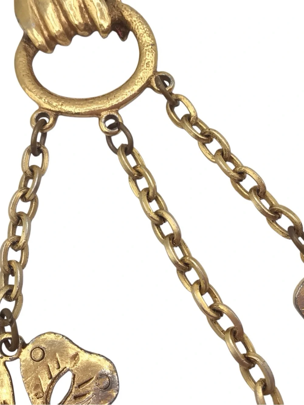 Vintage Gold-tone Hand Charm Talisman Necklace, Fish, Mermaid, Clover